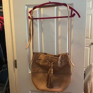 Tan bucket crossbody bag